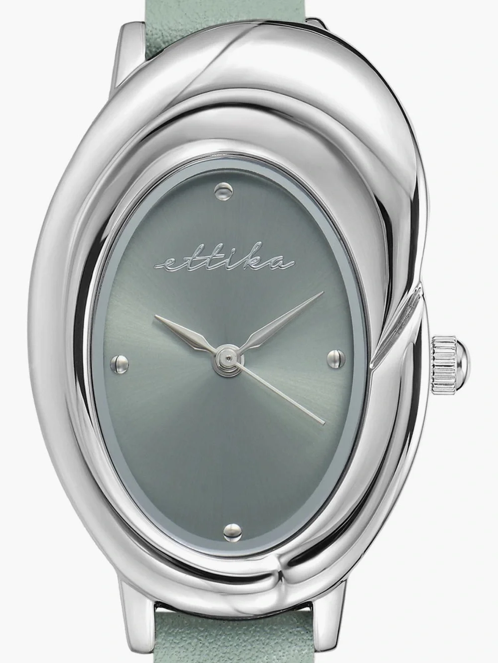 ettika Silver Oval Bubble Dome Watch with seafoam Green Dial and Strap Women’s
